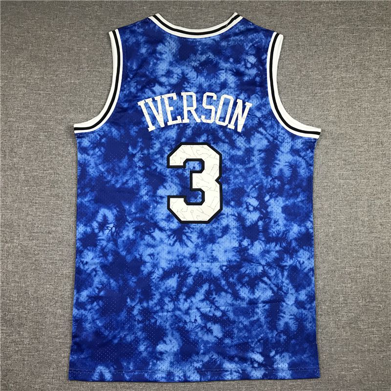 Cheap Men Philadelphia 76ers 3 Iverson Blue constellation version Throwback NBA Jersey